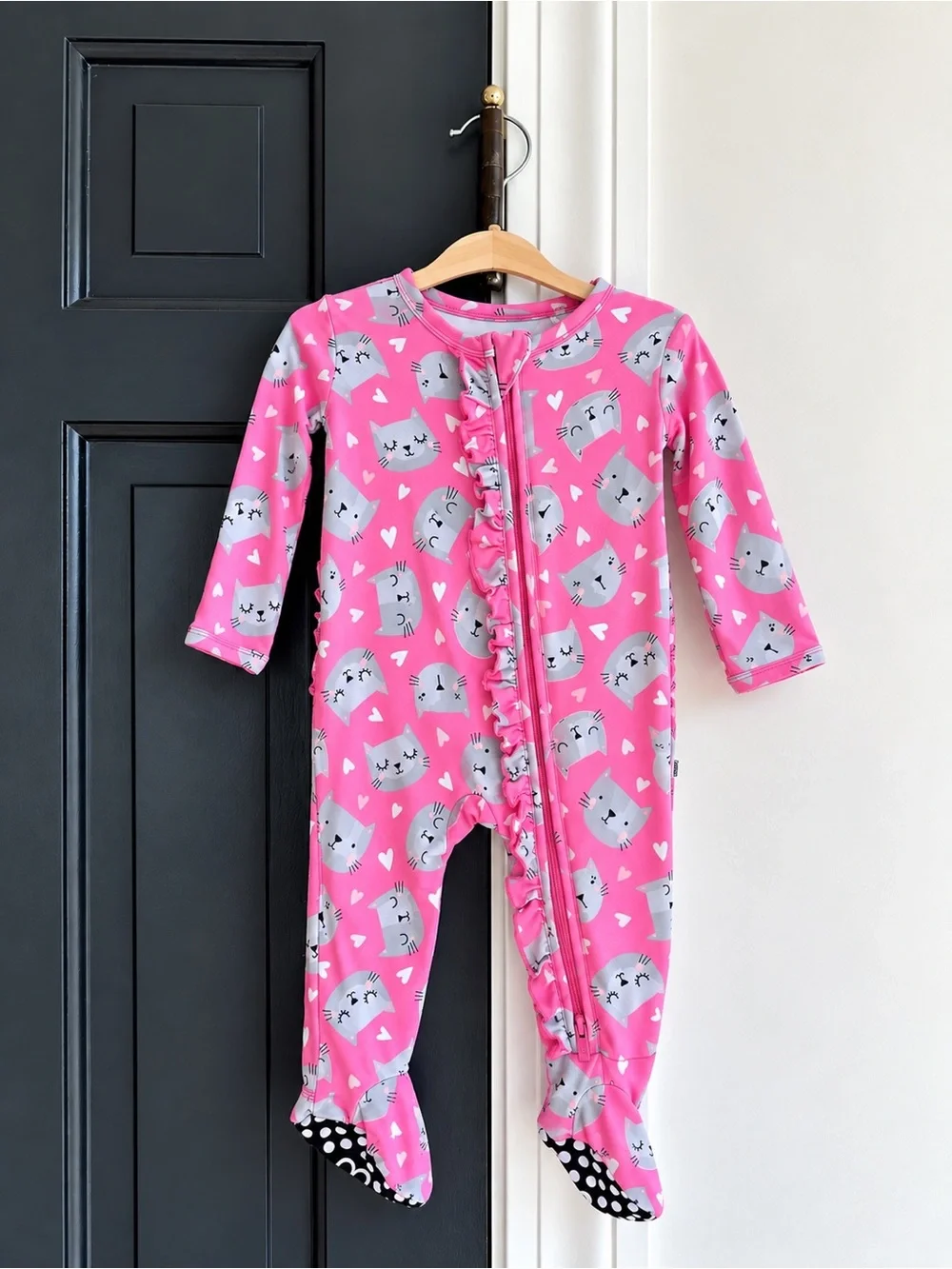 Little Bum Bums Pink Cat Bamboo Ruffle Footie Sleeper 0-3M Zippy